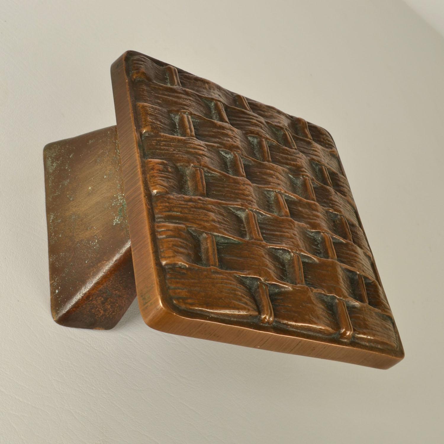 European Square Push and Pull Door Handle in Bronze in Basket Relief For Sale