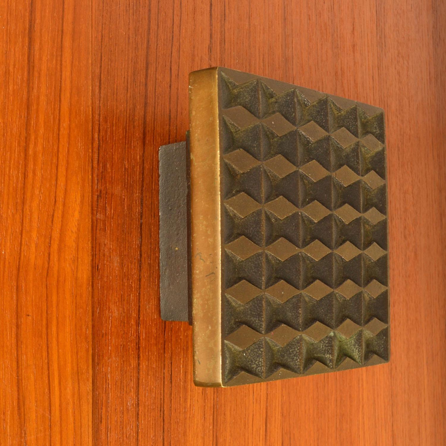 European Square Push and Pull Door Handle in Bronze in Diamond Relief For Sale