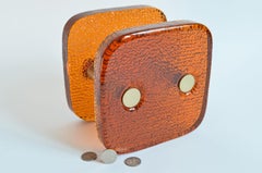 Square Push and Pull Door Handle Orange Glass with Metal Fittings France, 1970s