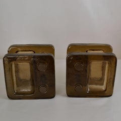 Square Push and Pull Pair of Double Door Handle in Brown Glass