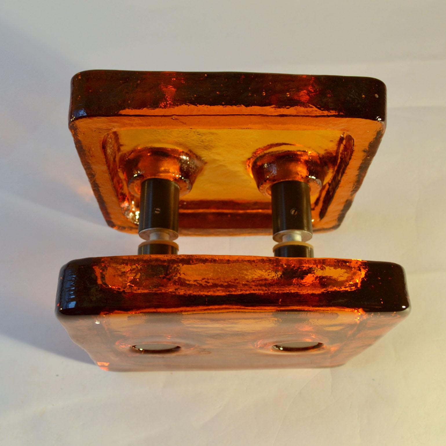 Architectural Square Push Pull Pair of Double Door Handle in Orange Glass 4