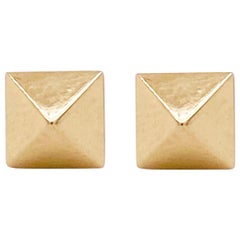 Square Pyramid Earrings, 14 Karat Yellow Gold Pyramid Stud Earrings, Post Square