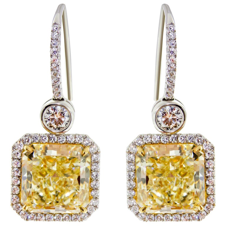 Radiant Trapezoidal Yellow Diamond Earrings For Women