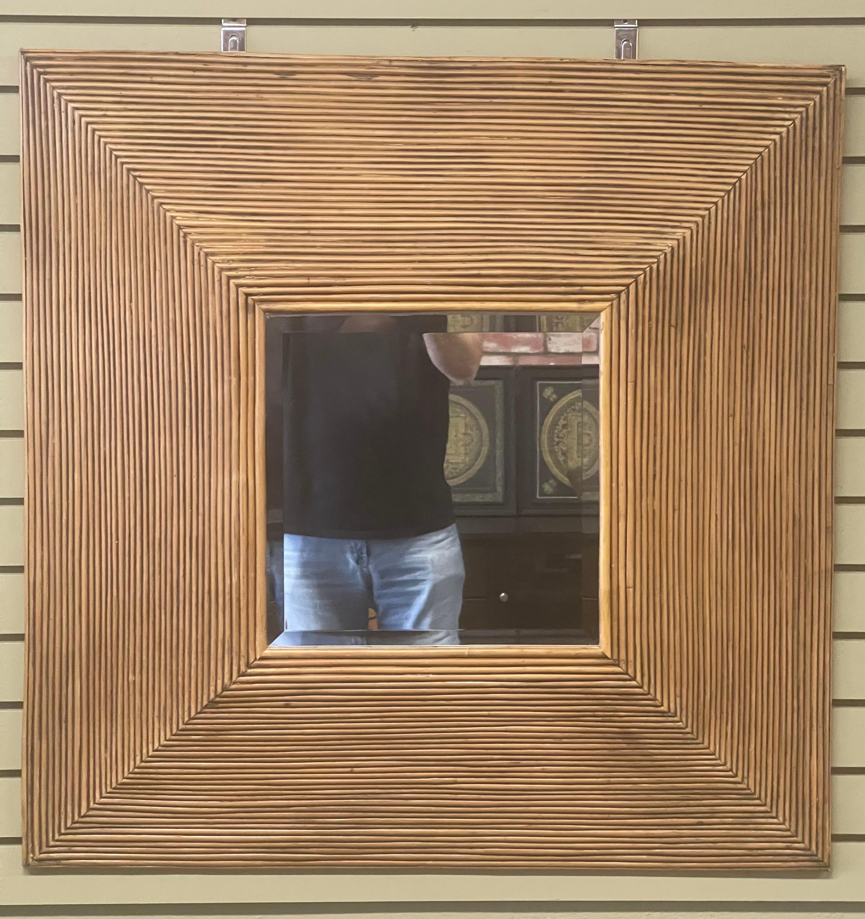 Square Rattan / Bamboo Elevated Mirror For Sale 5