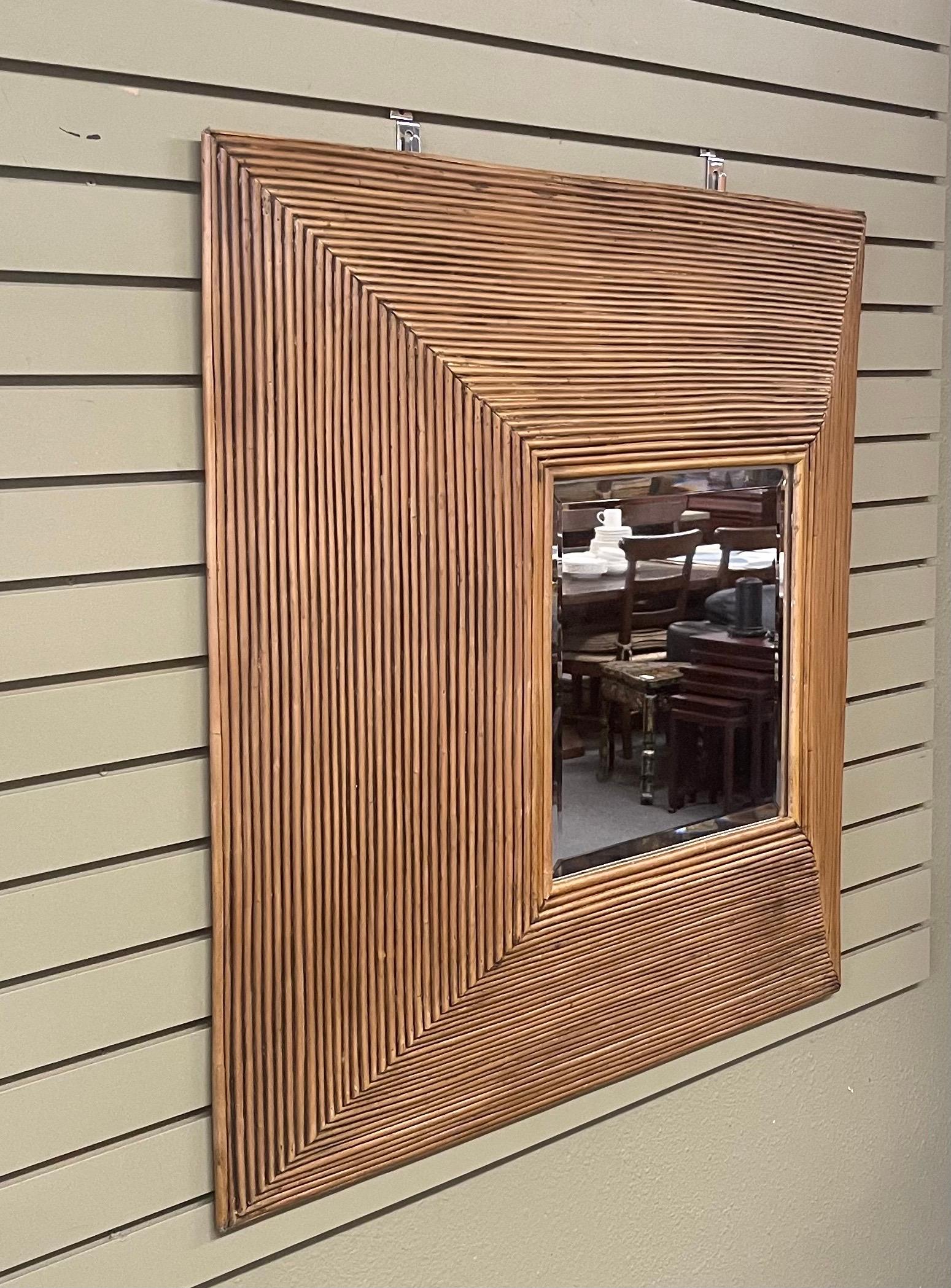 American Square Rattan / Bamboo Elevated Mirror For Sale