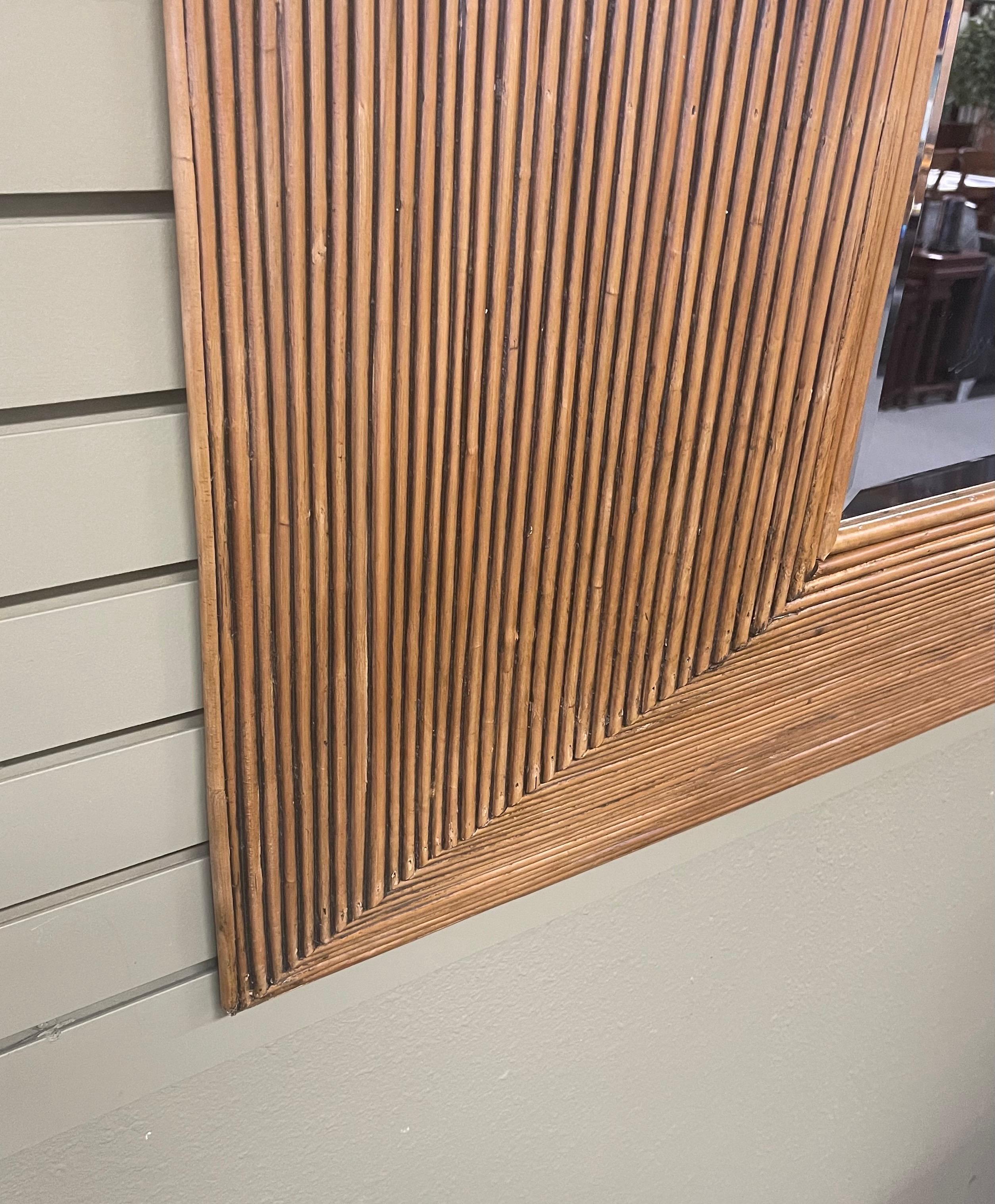 Square Rattan / Bamboo Elevated Mirror In Good Condition For Sale In San Diego, CA