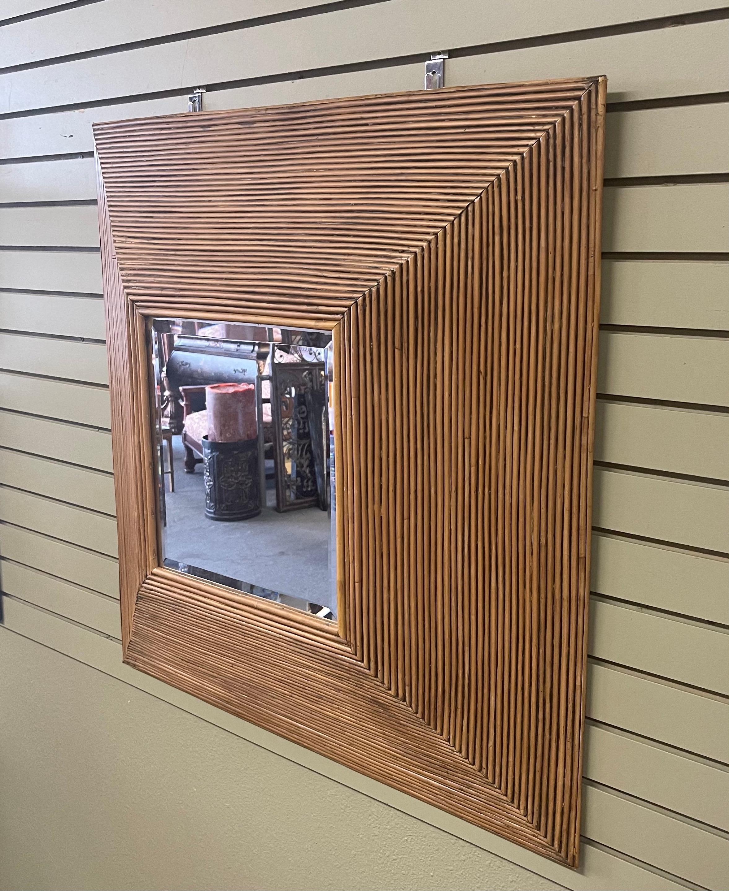 Square Rattan / Bamboo Elevated Mirror For Sale 1