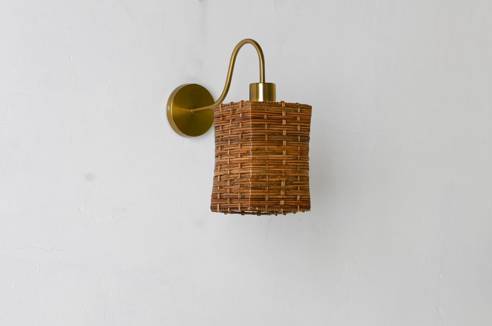 Philippine Square Rattan Cane Wall Sconce For Sale