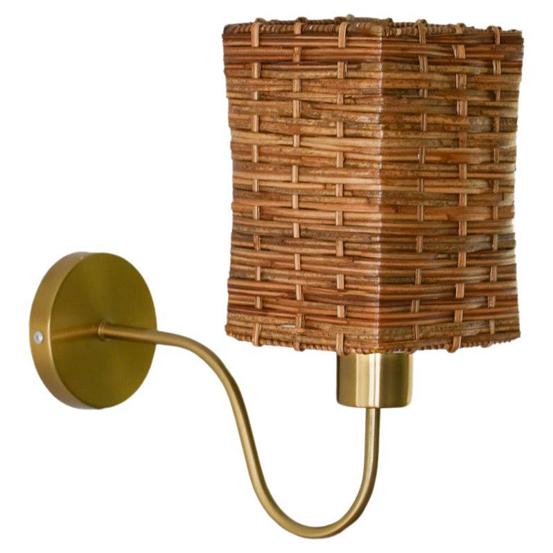 Square Rattan Cane Wall Sconce For Sale