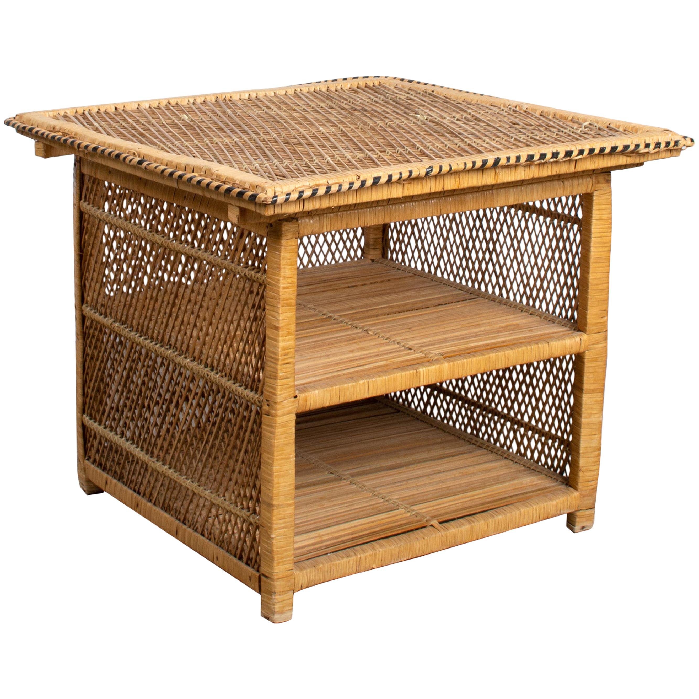 Square Rattan Magazine Coffee Table or Side Table, France, circa 1970 For Sale