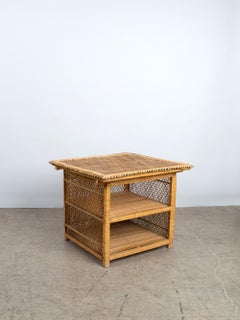 Square Rattan Magazine Coffee Table or Side Table, France, circa 1970