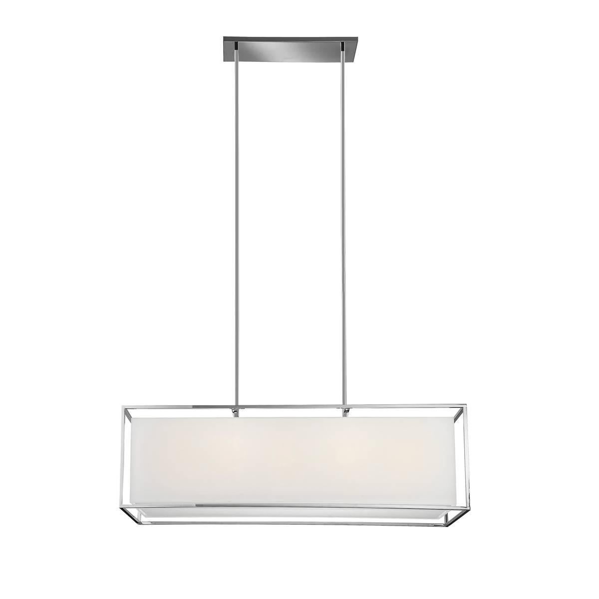 Part of the Square collection, this rectangular ceiling lamp will be a perfect addition to a modern dining room or entryway and can be arranged with other pieces from the same series for a cohesive effect. The brass structure has an elegant chrome