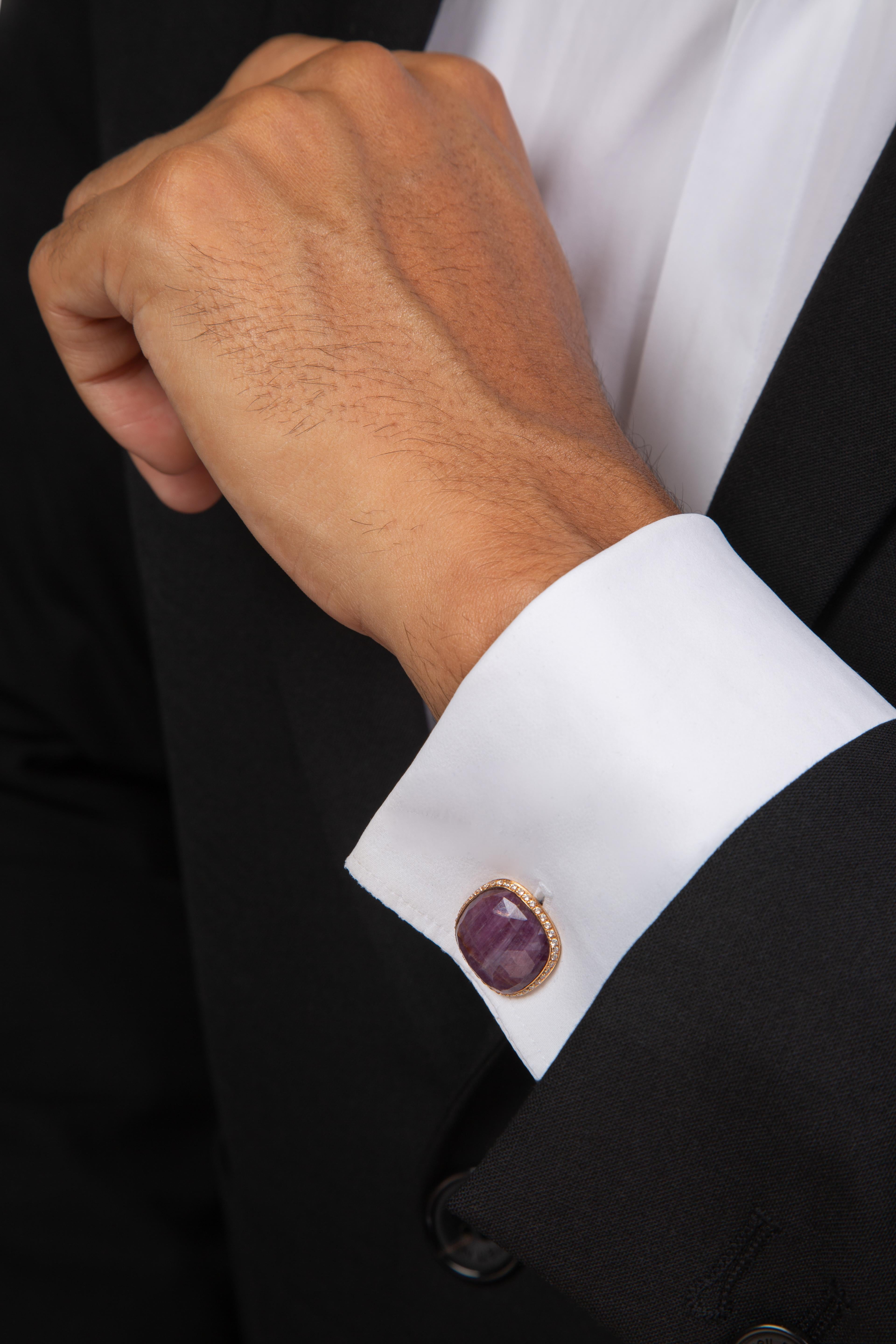 Gemelos Cuadrados De Corindón Rojo En Oro Rosa en Nuevo estado para la venta en Fulham business exchange, London