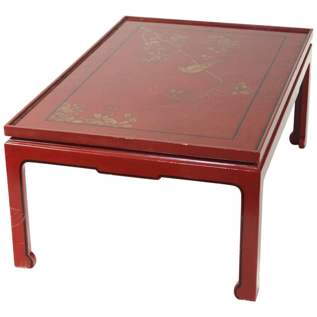 Square Red Lacquered Coffee Table