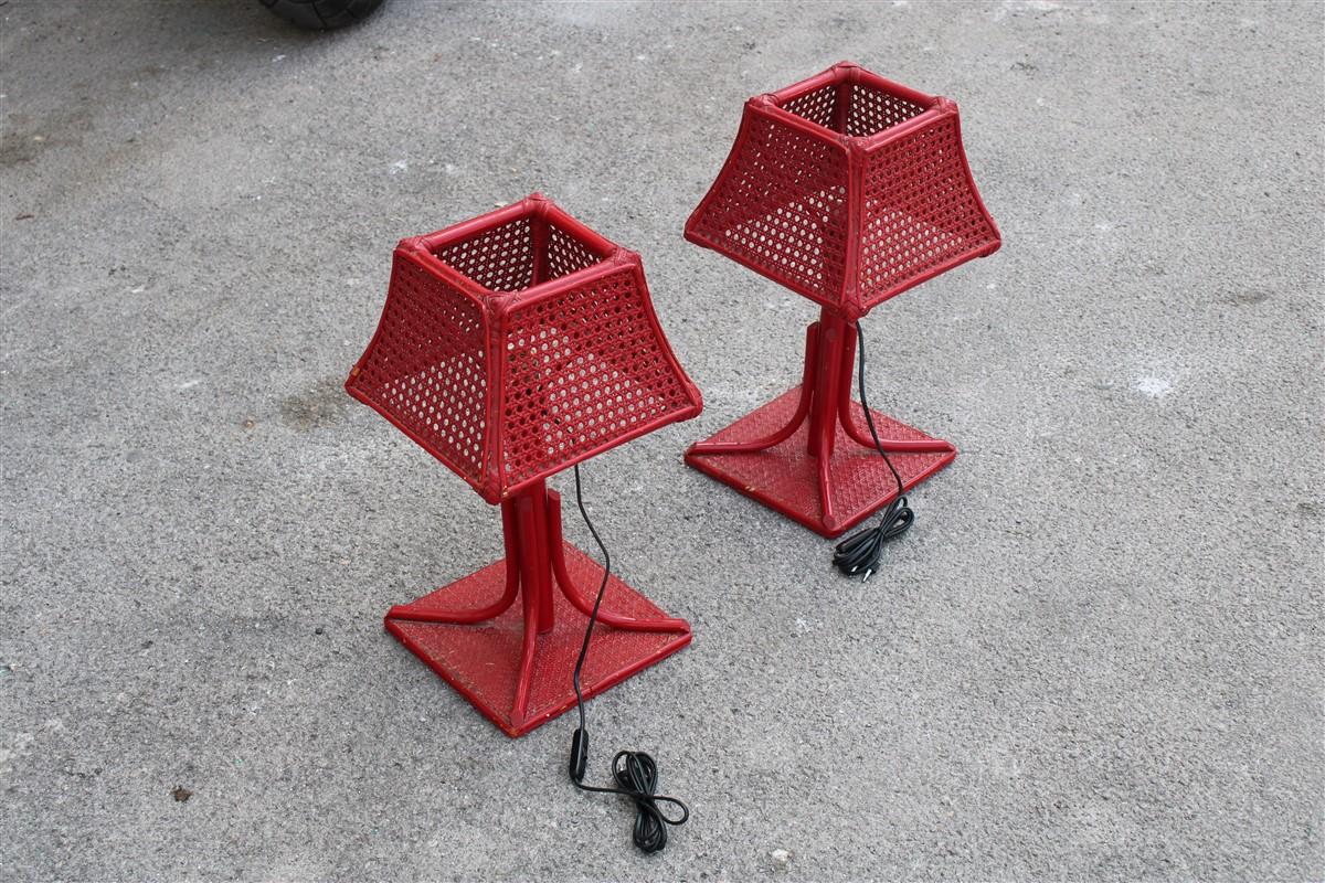 Square red table lamp bamboo Italian midcentury design, 1960s.
1 light bulbs E27 max 100 watt each.