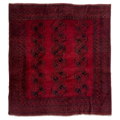 Square Rich Cherry Red Vintage Ersari Rug, c. 1950-60's