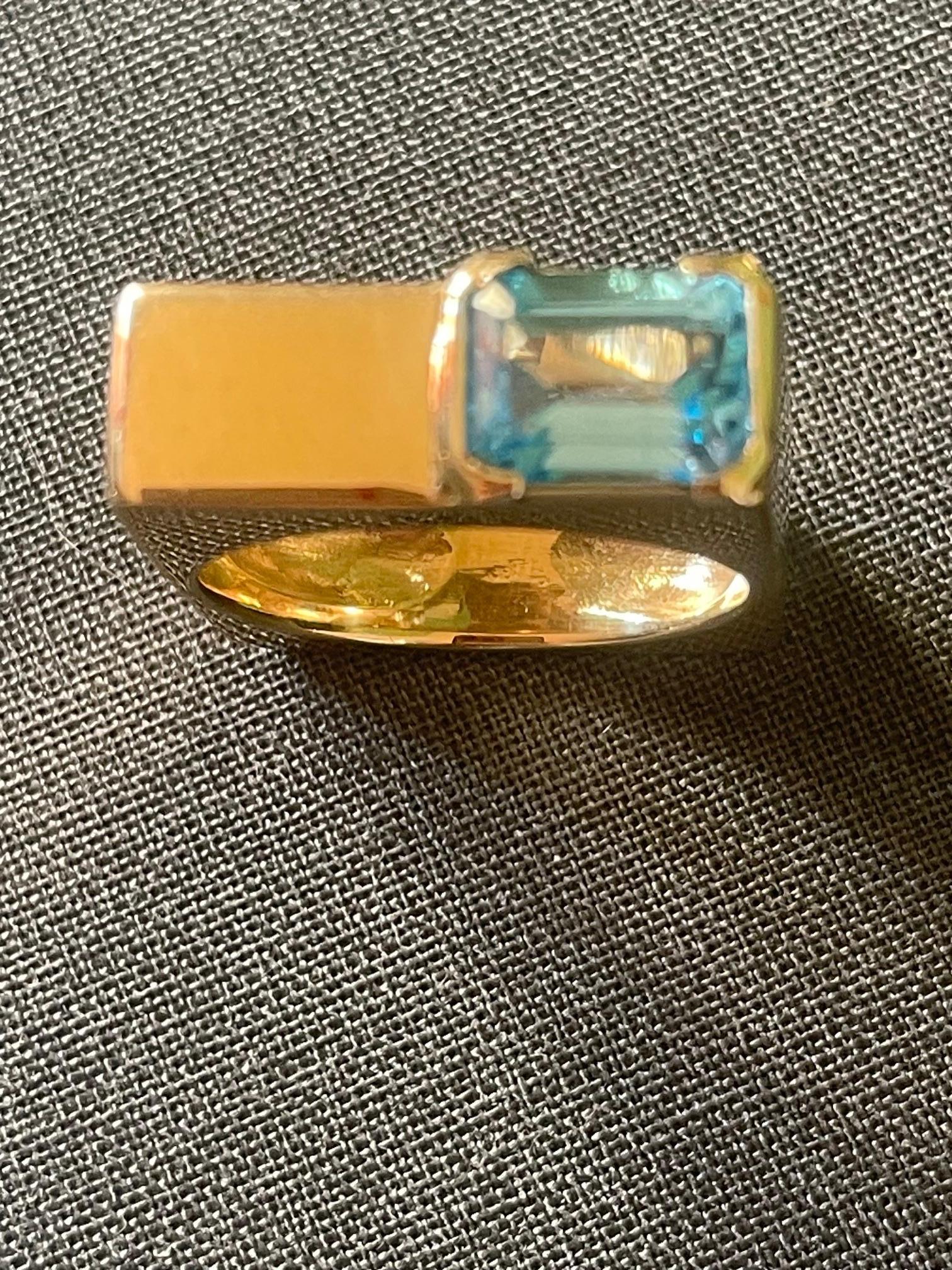 Square ring 18k gold aquamarine For Sale 1