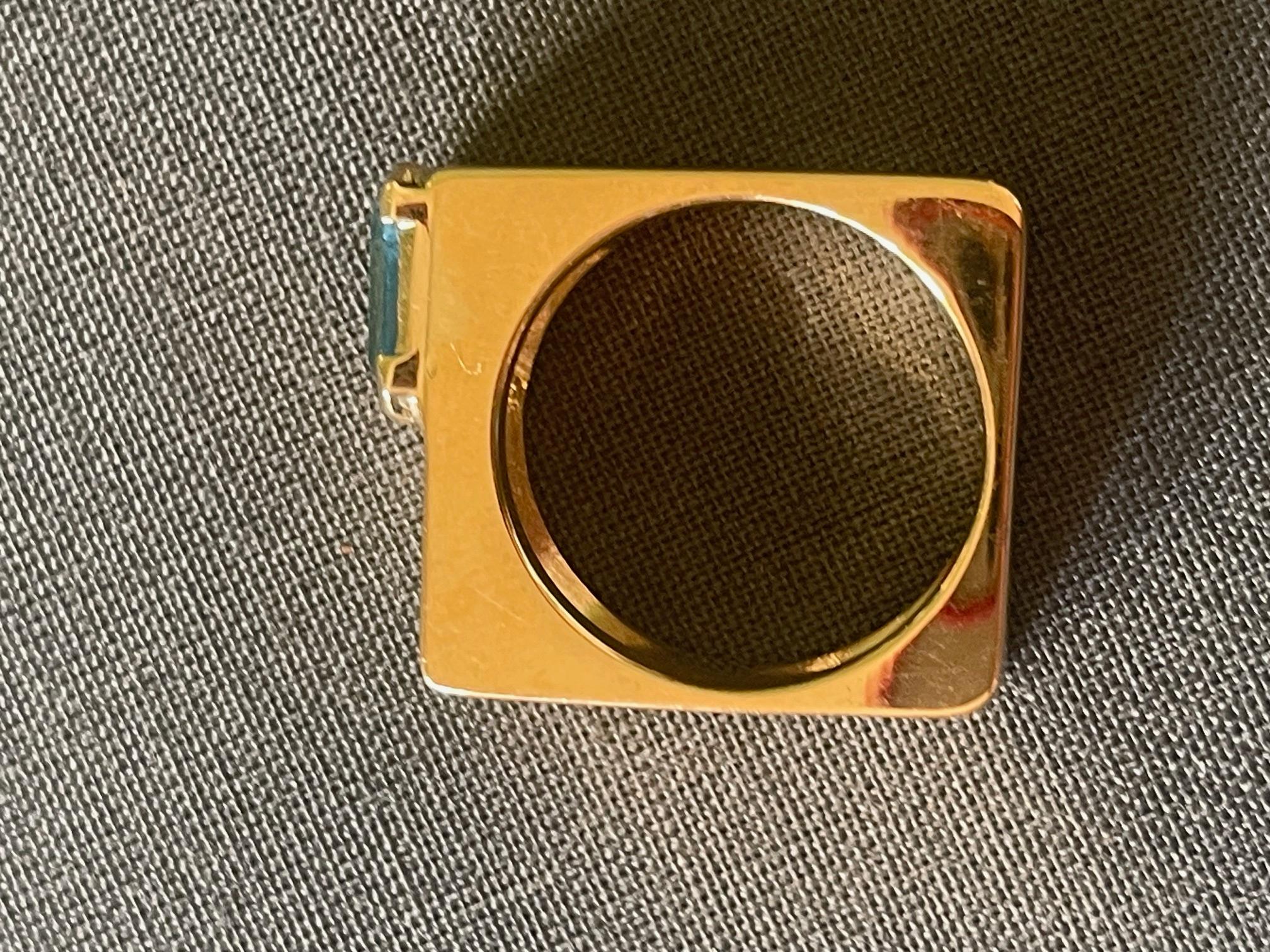 Square ring 18k gold aquamarine For Sale 2