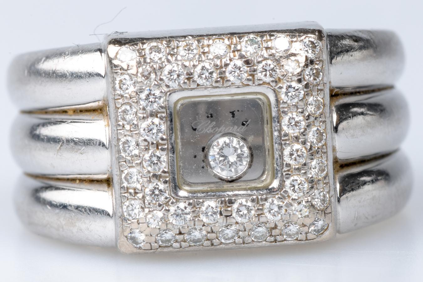 Round Cut Square ring by Chopard, in 18-carat white gold, set with 45 diamonds For Sale