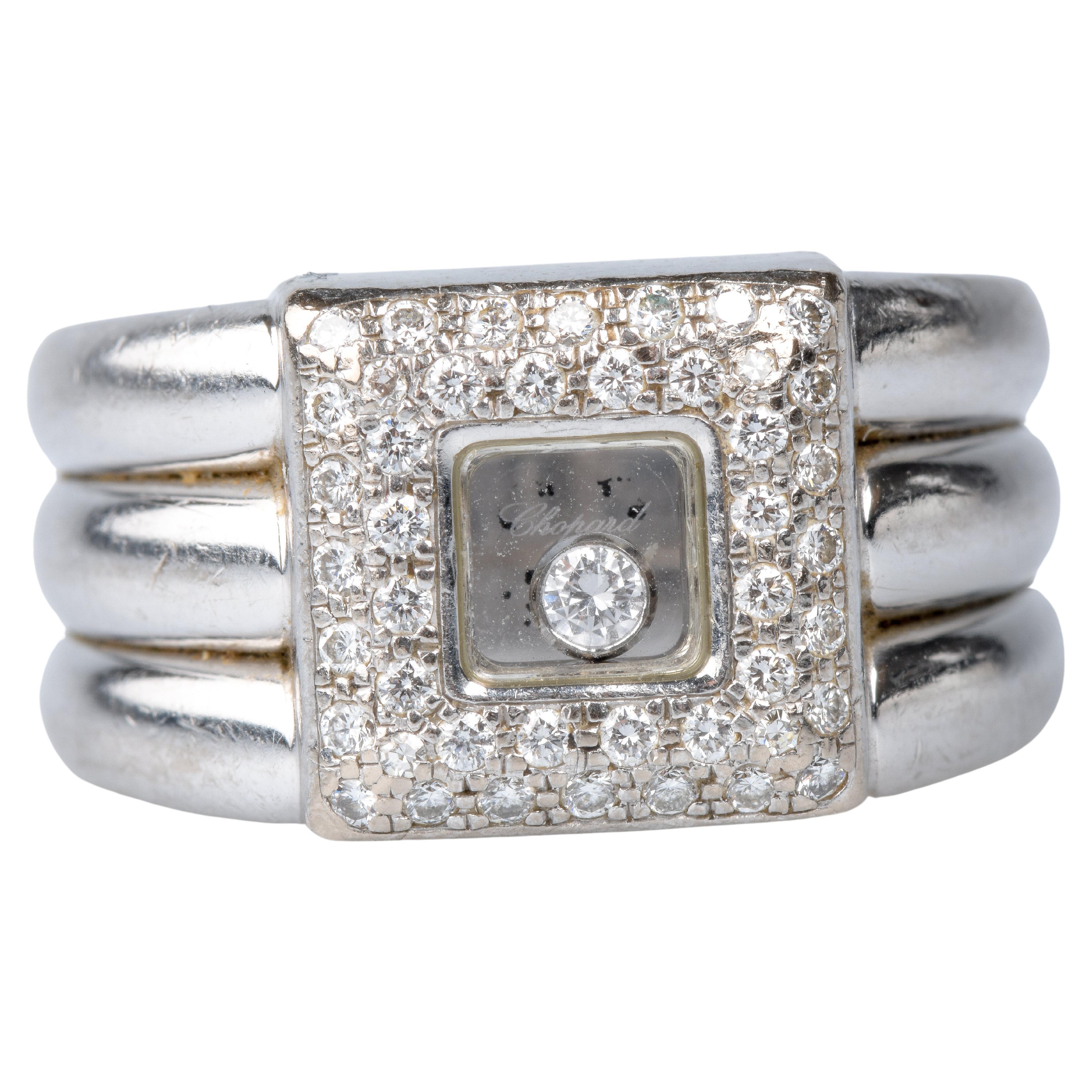 Square ring by Chopard, in 18-carat white gold, set with 45 diamonds For Sale