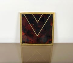 Square Romeo Rega Tray Centerpiece, Tortoiseshell Lucite, Brass, Italy, 1970s