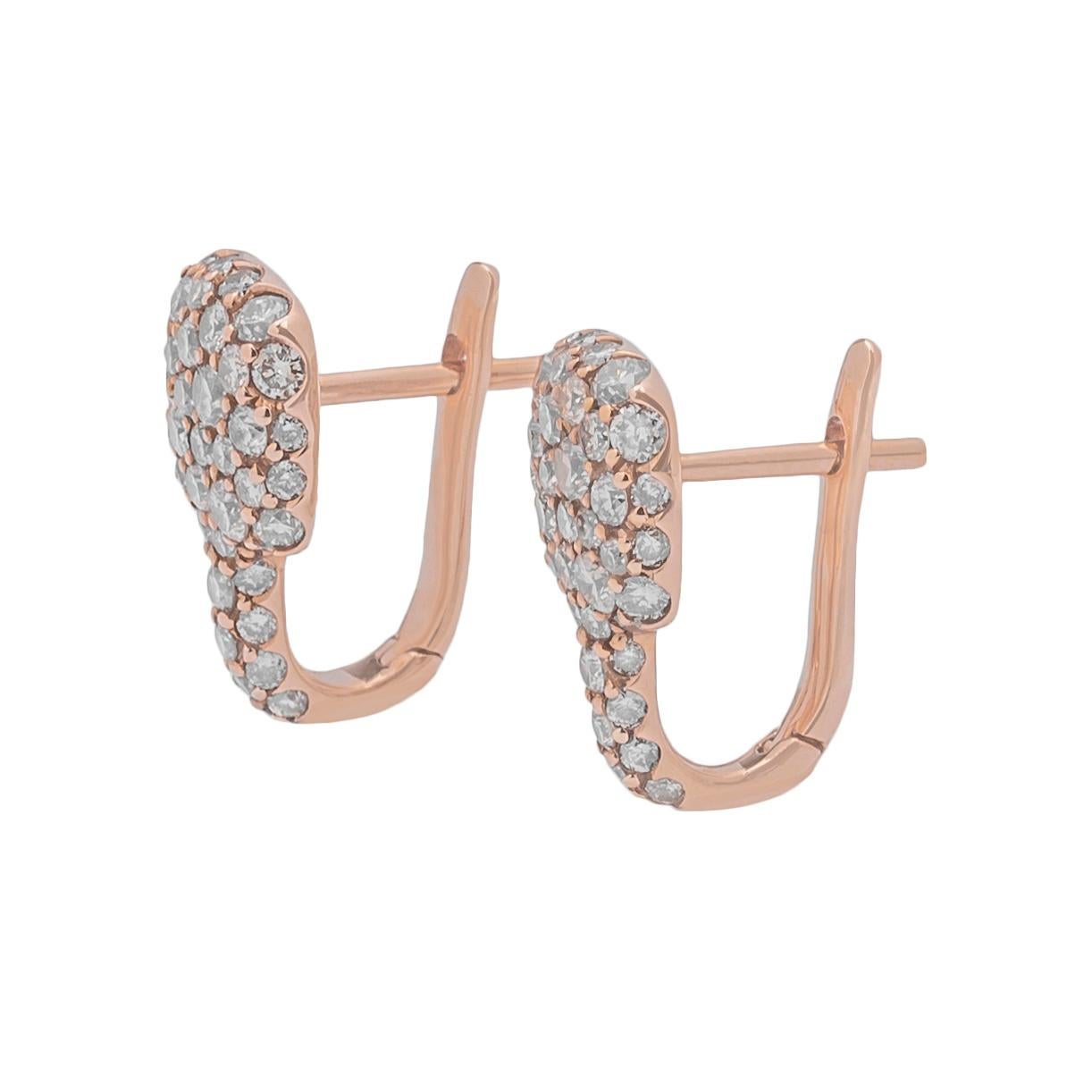 Contemporary Square Rose Gold and Brown Diamonds '1.22ct' Leverback Earrings For Sale