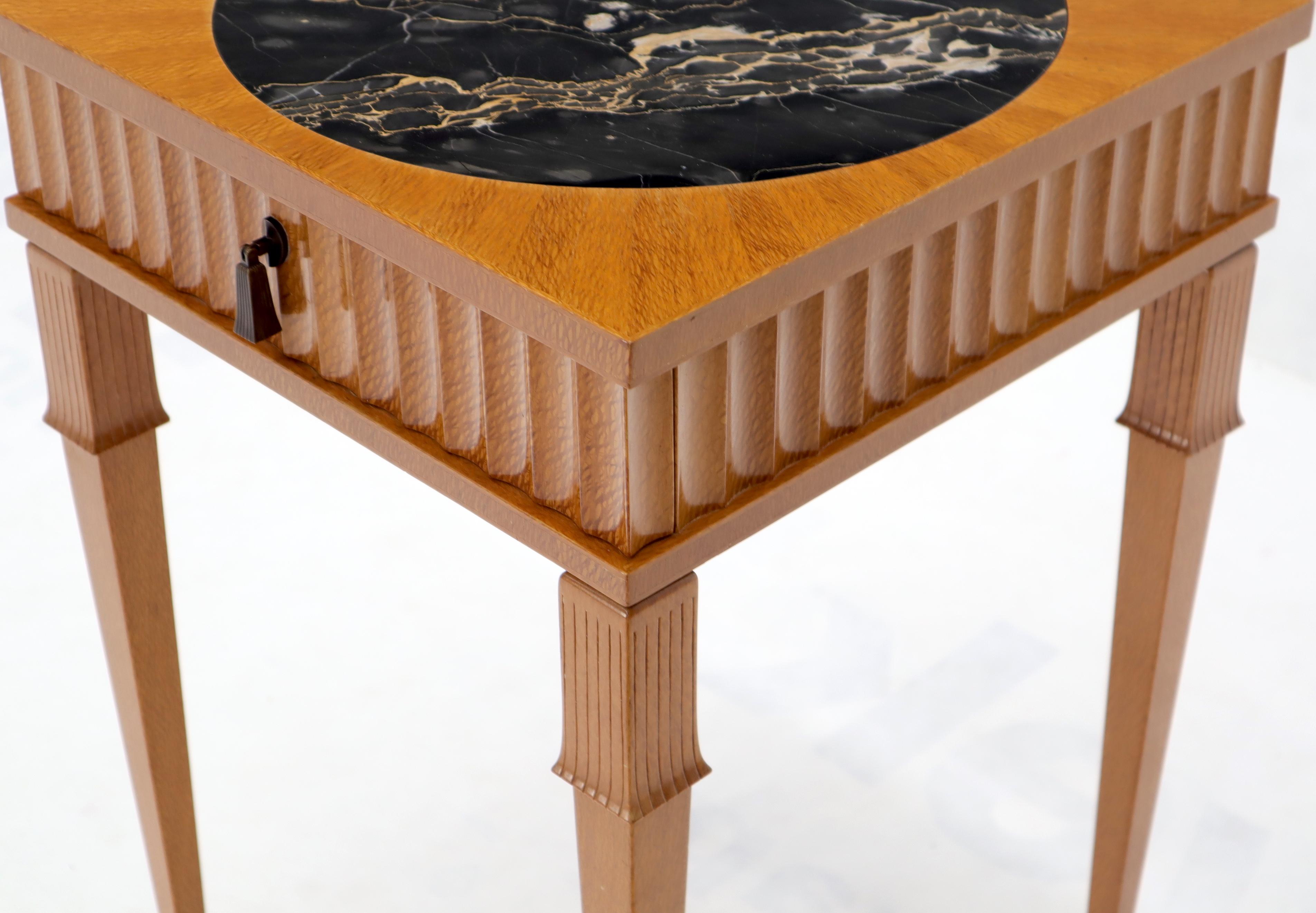 Square Round Black Marble Insert Top One Drawer Lamp Accent Table Stand For Sale 3