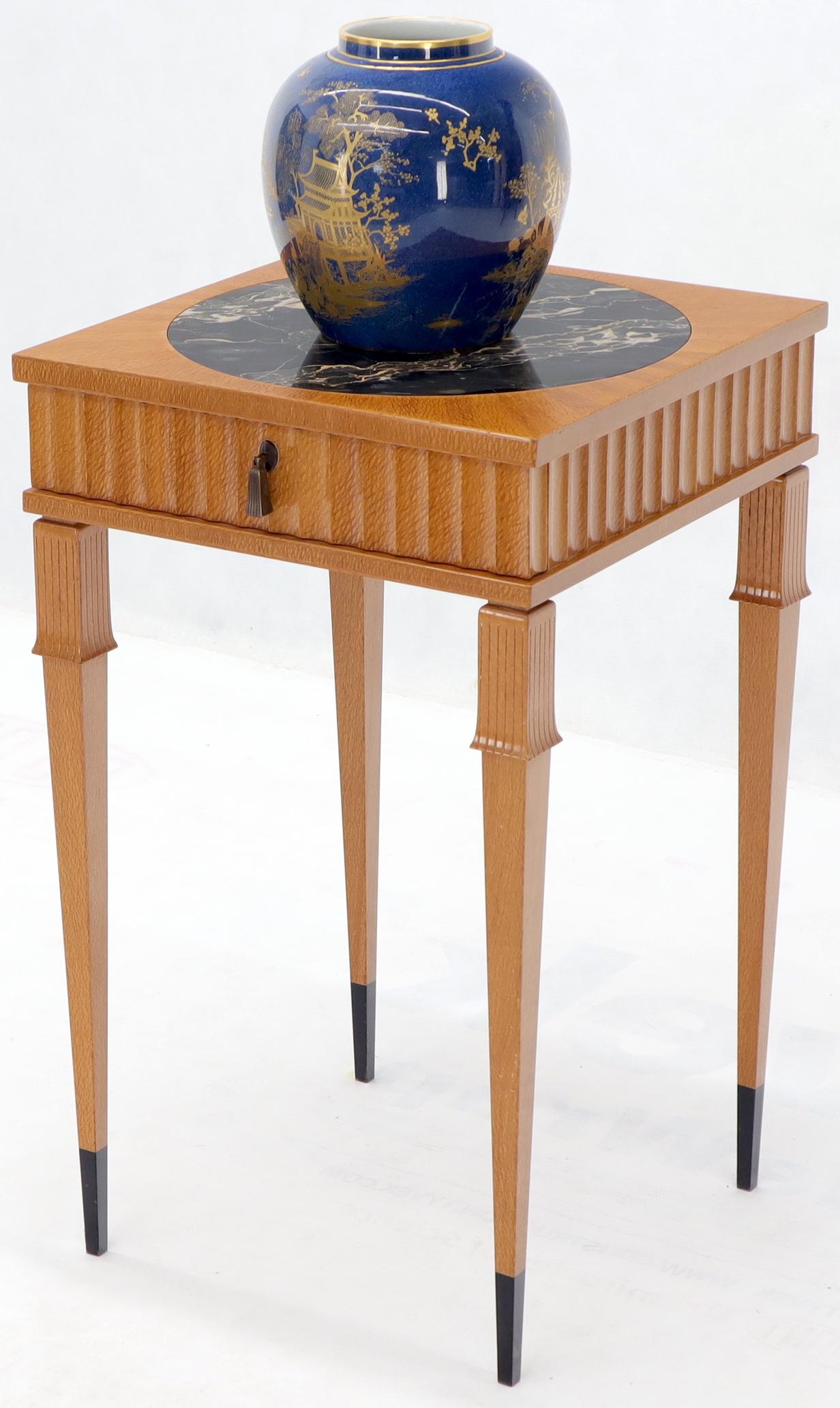 Biedermeier Square Round Black Marble Insert Top One Drawer Lamp Accent Table Stand For Sale