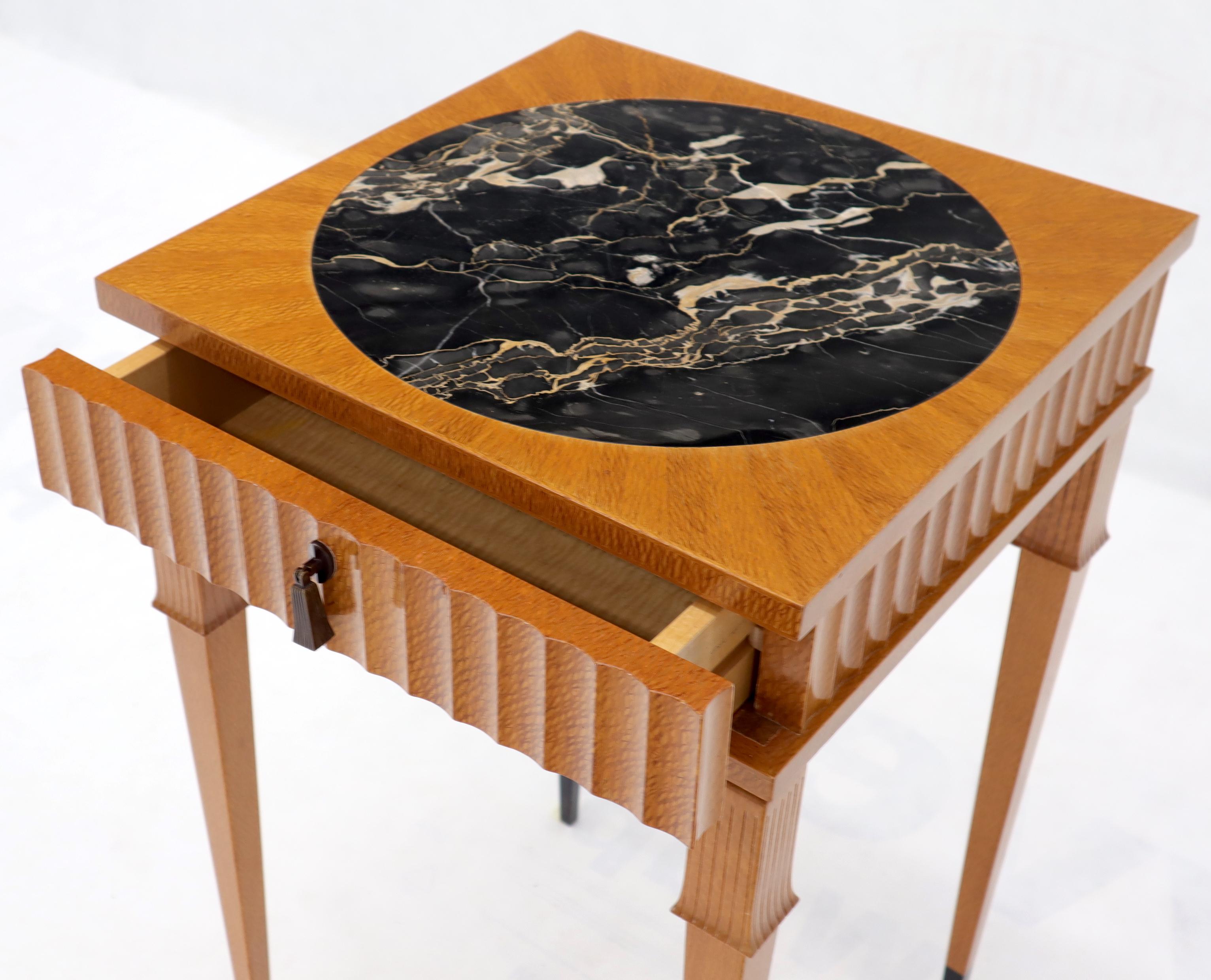 Square Round Black Marble Insert Top One Drawer Lamp Accent Table Stand For Sale 1
