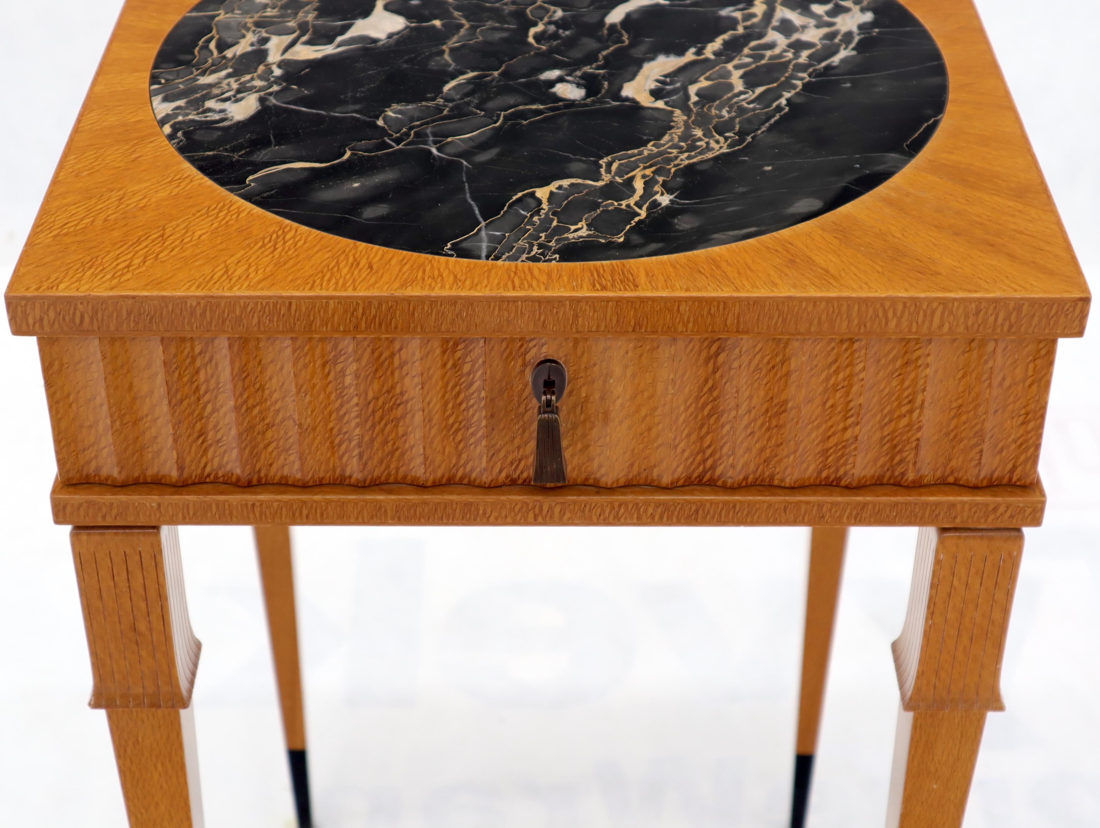 Square Round Black Marble Insert Top One Drawer Lamp Accent Table Stand For Sale 2