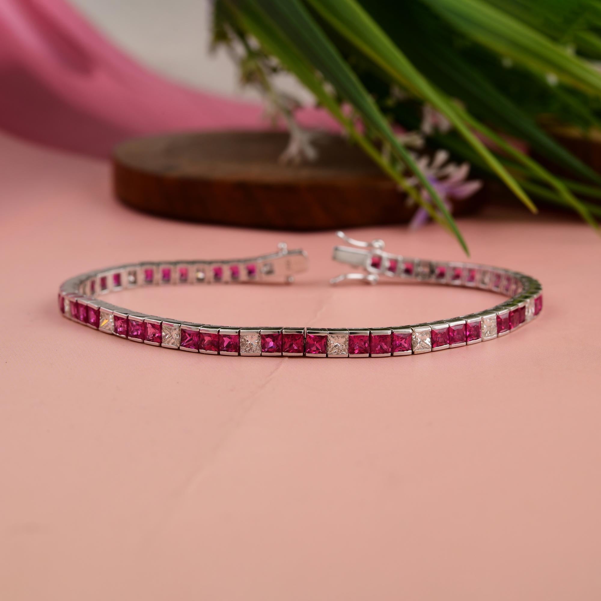 Bracciale Tennis con rubino quadrato da 7,52 carati e diamante da 2,13 carati in oro bianco massiccio 18 carati in vendita 4