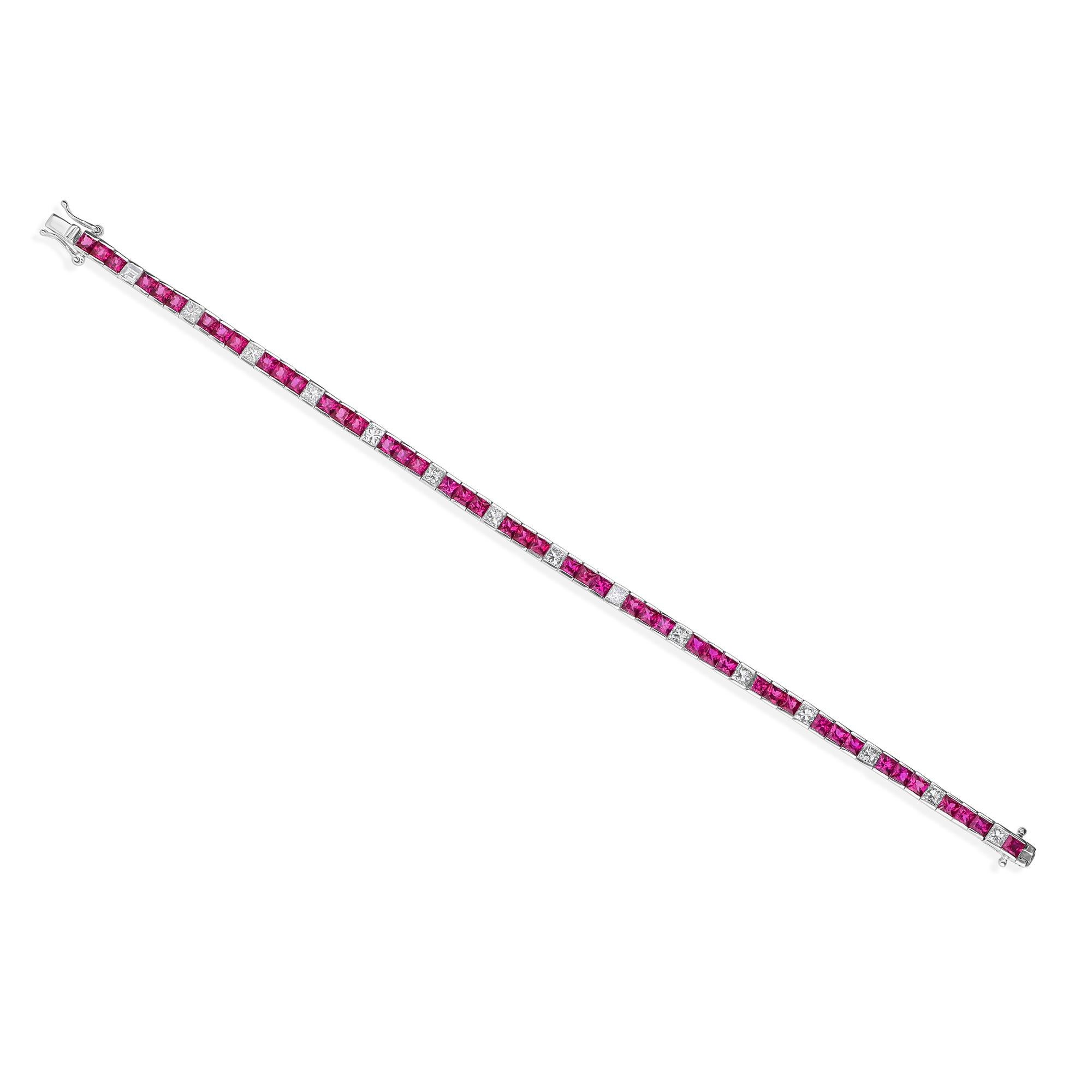 Bracciale Tennis con rubino quadrato da 7,52 carati e diamante da 2,13 carati in oro bianco massiccio 18 carati in vendita 5