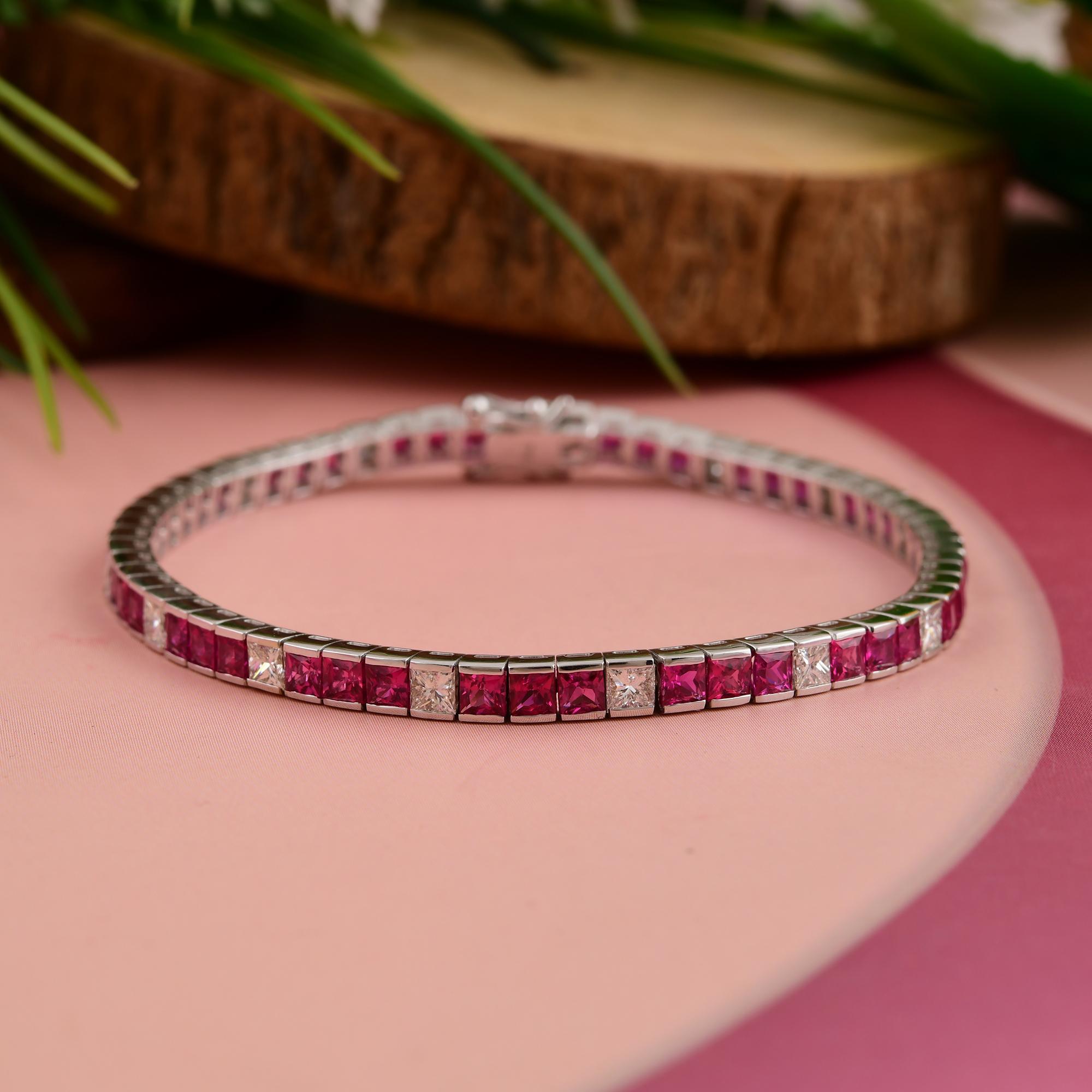 Donna Bracciale Tennis con rubino quadrato da 7,52 carati e diamante da 2,13 carati in oro bianco massiccio 18 carati in vendita