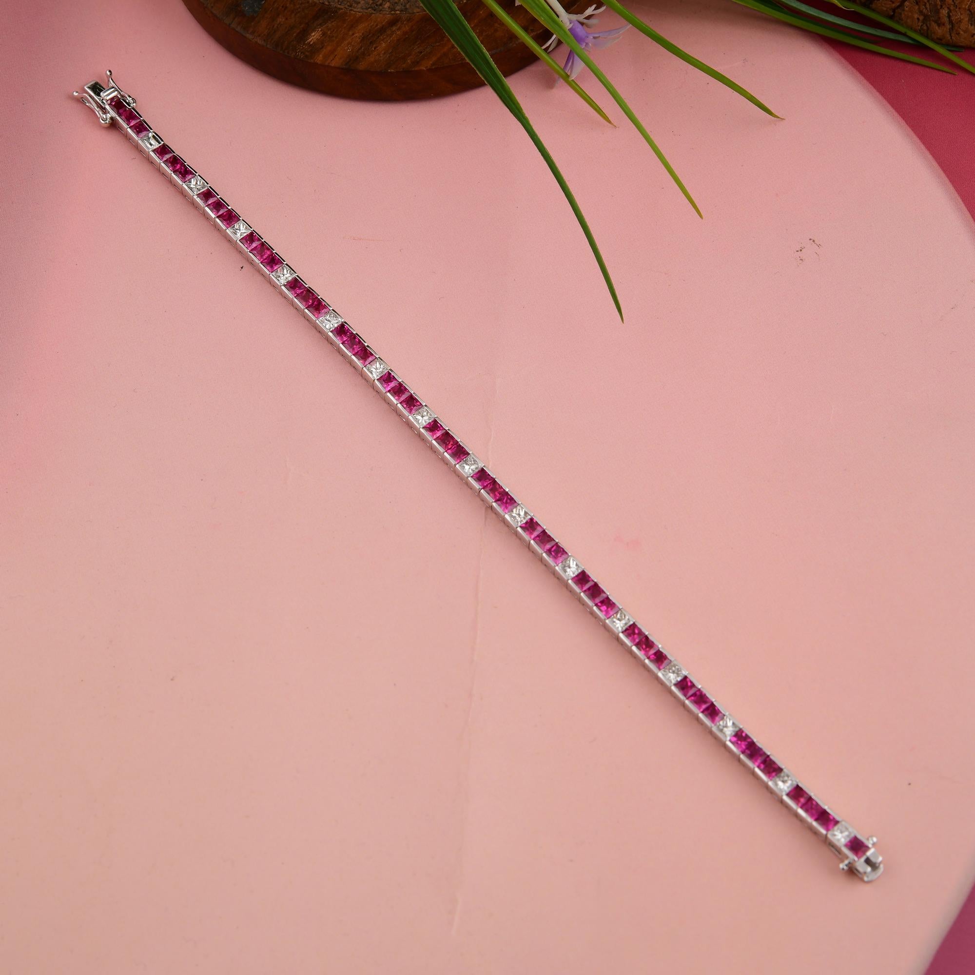 Bracciale Tennis con rubino quadrato da 7,52 carati e diamante da 2,13 carati in oro bianco massiccio 18 carati in vendita 3