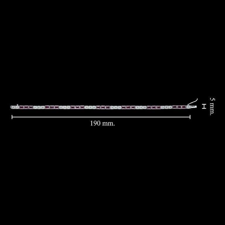 Square Ruby and Diamond Art Deco Style Tennis Bracelet in 18K White Gold For Sale 4