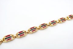 Square Ruby Blue Sapphire Diamond Striped Banner 18K Yellow Gold Link Bracelet