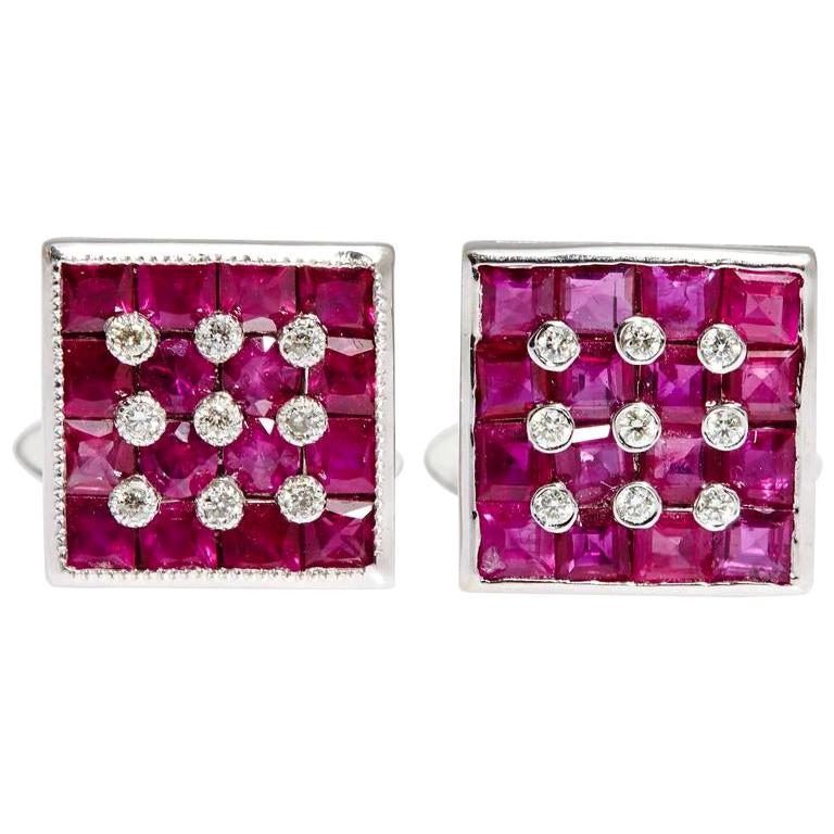 Square Ruby and Diamond Cufflinks For Sale