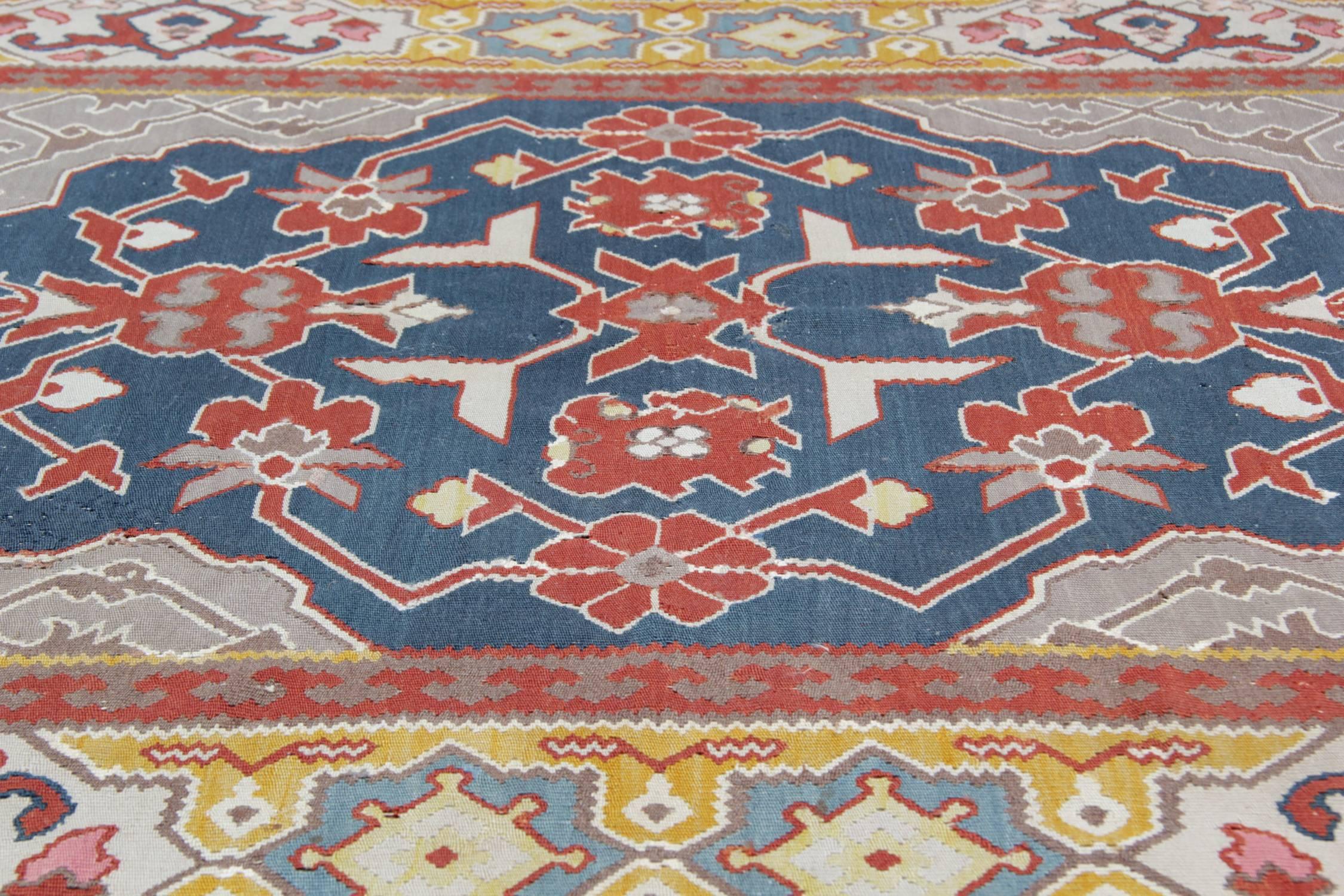 Serbian Square Rugs Handmade Carpet Antique Rugs, Kilim Rugs Luxury Rustic Oriental Rugs For Sale