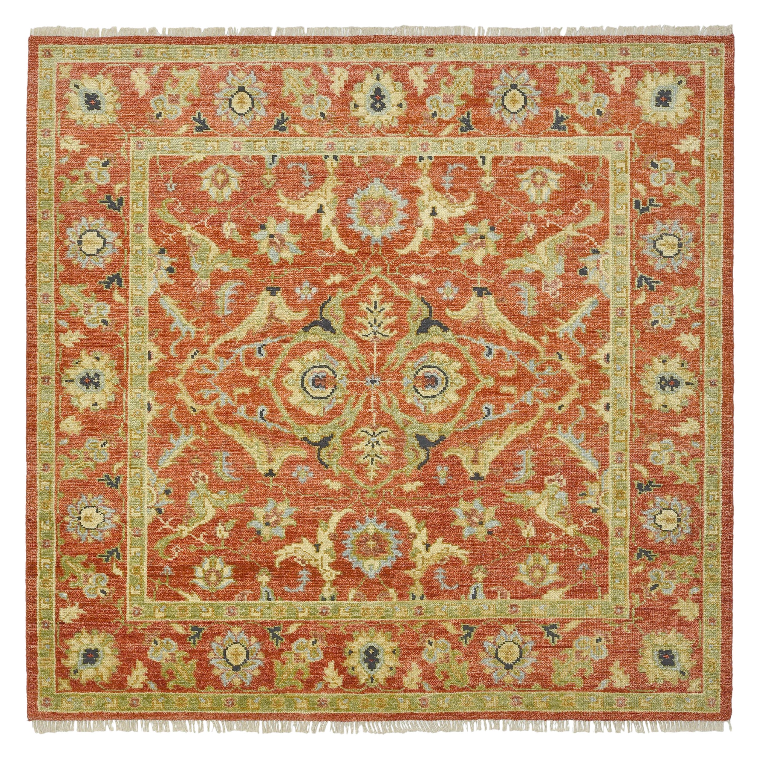 Quadratischer rostfarbener Heriz-Teppich im Angebot