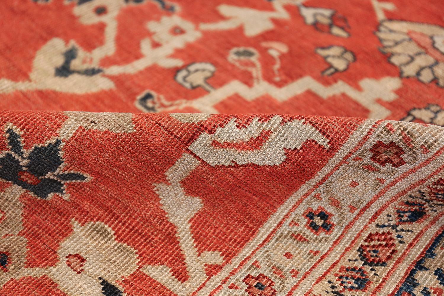 Square Rusty Red Background Antique Persian Sultanabad Rug 5