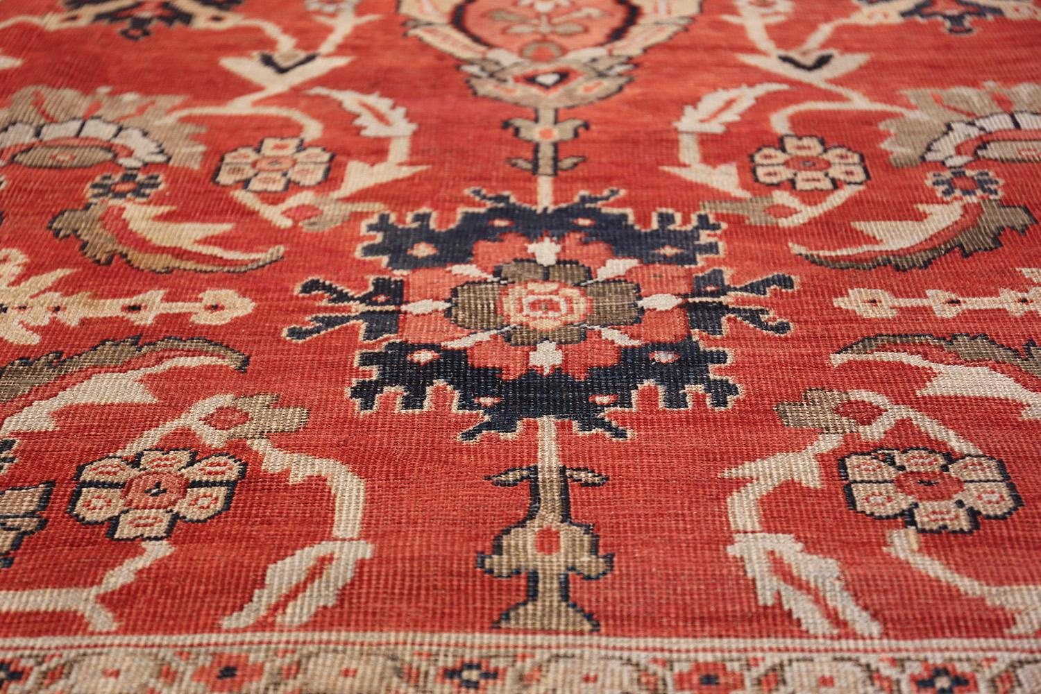 Hand-Knotted Square Rusty Red Background Antique Persian Sultanabad Rug