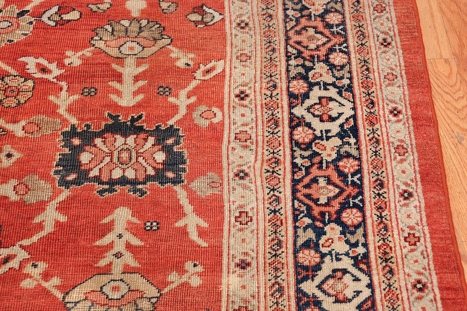 Square Rusty Red Background Antique Persian Sultanabad Rug In Excellent Condition In New York, NY