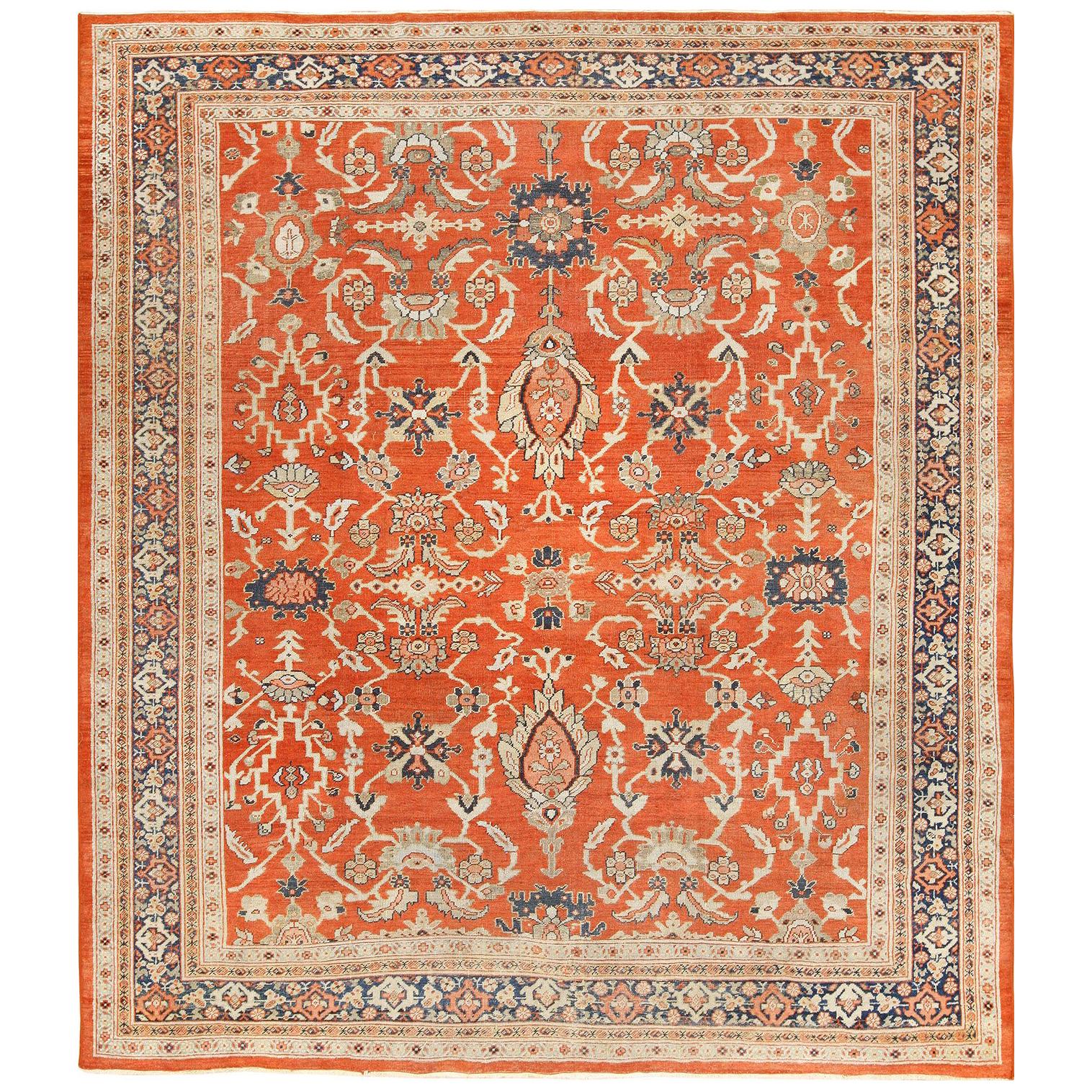 Square Rusty Red Background Antique Persian Sultanabad Rug