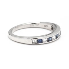 Square Sapphire Diamond Channel Set Wedding Band, Platinum, Ring