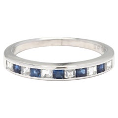 Quadratischer Saphir Diamant Kanalbesetzter Ehering, Platin, Ring