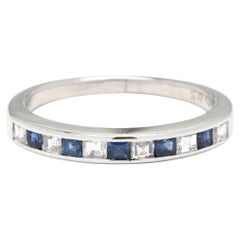 Square Sapphire Diamond Channel Set Wedding Band, Platinum, Ring