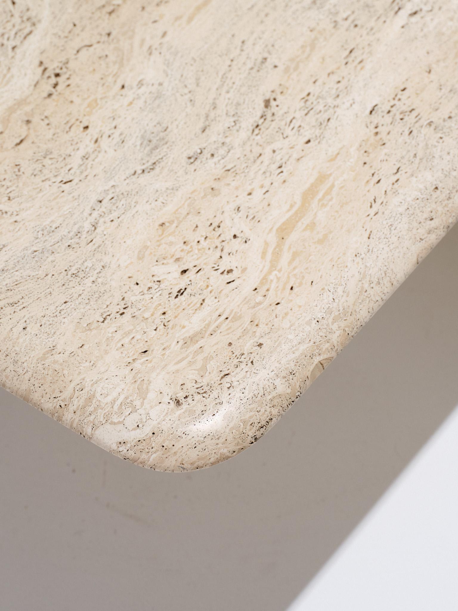 Square “Saturne” Travertine Coffee Table, 1980s For Sale 3