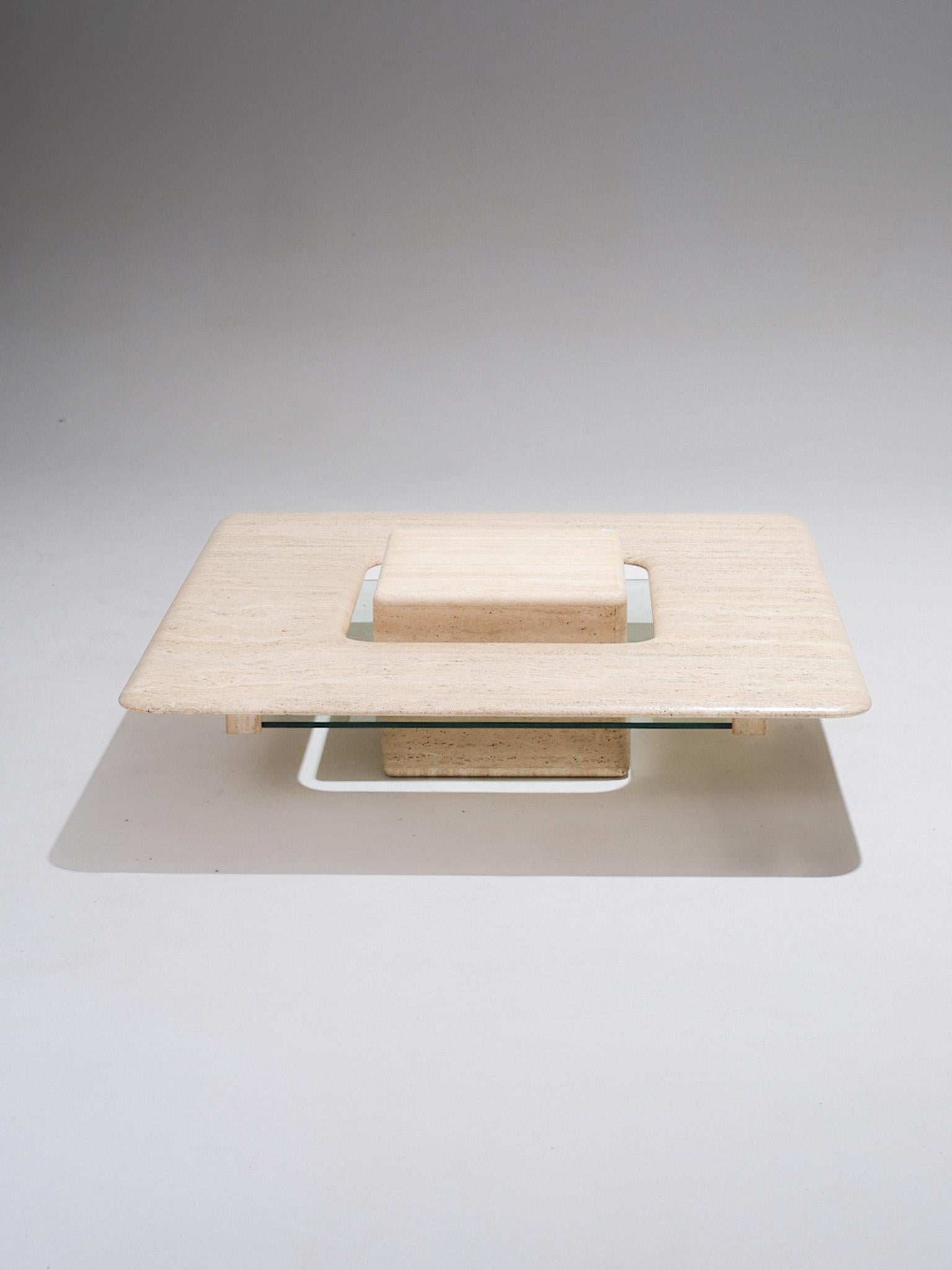 Square “Saturne” Travertine Coffee Table, 1980s For Sale 4