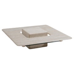 Square “Saturne” travertine coffee table, 1980s