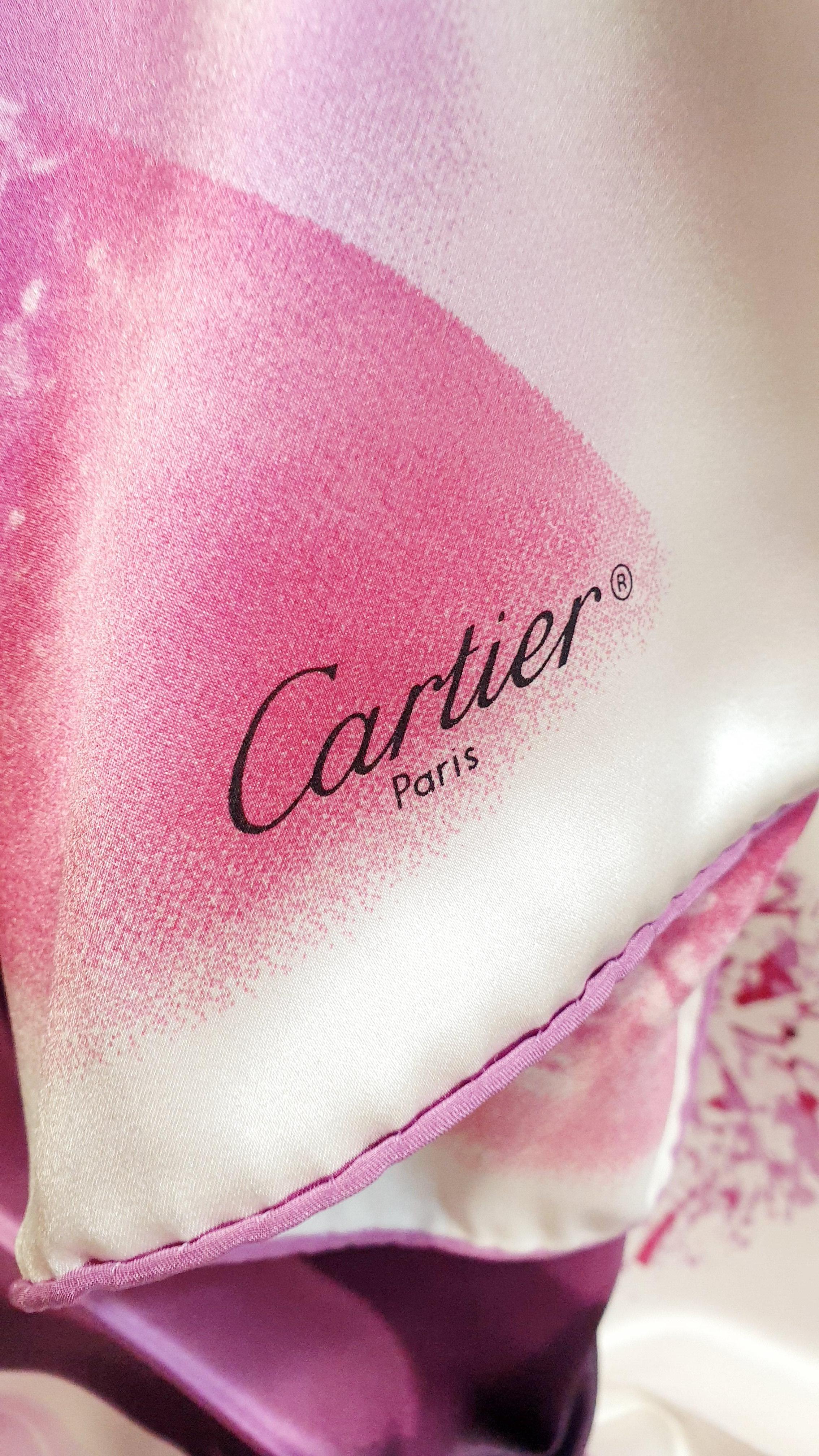 Purple Cartier pink Panther Garden silk  70x70 square scarf For Sale